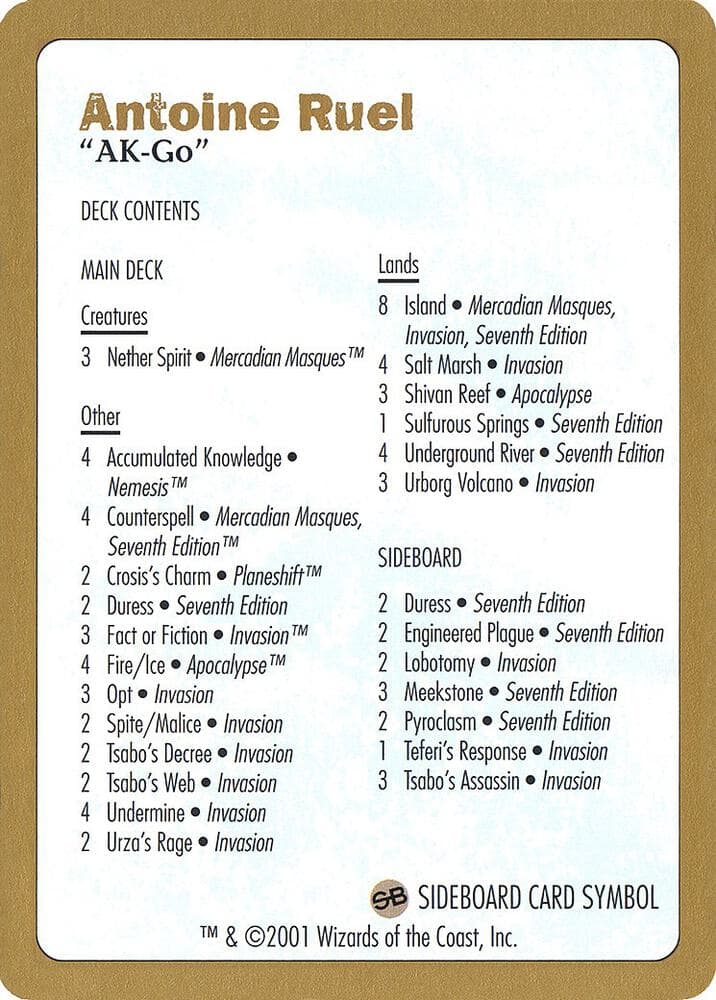 2001 Antoine Ruel Decklist Card